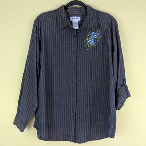 Cabin Creek Embroidered Shimmery Plaid Shirt XL